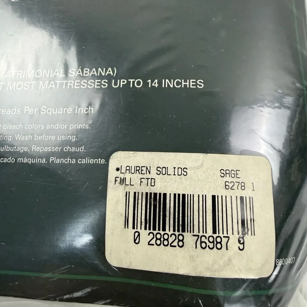 NEW LRL Ralph Lauren Home Full Deep Fitted Sheet Solid 100% Cotton Sage USA